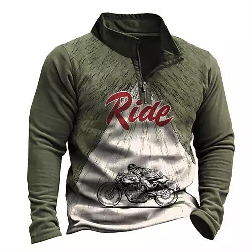

Men's Zip Up Sweatshirt Pullover Army Green Half Zip Graphic Prints Motorcycle Zipper Print Daily Sports 3D Print Basic Designer Casual Spring Fall Clothing Apparel Hoodies Sweatshirts