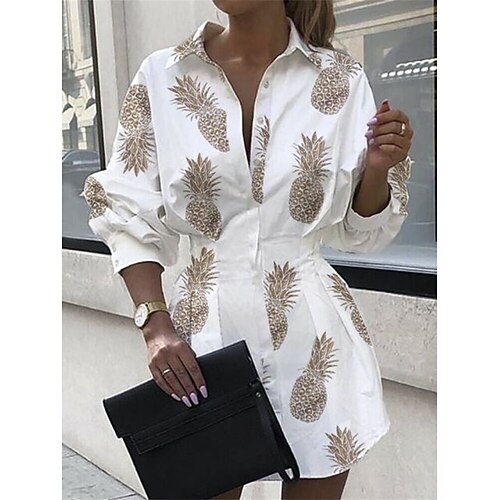 

Women's Casual Dress Shirt Dress Mini Dress Pink Brown Beige Long Sleeve Graphic Button Winter Fall Spring Shirt Collar Fashion Weekend 2022 S M L XL