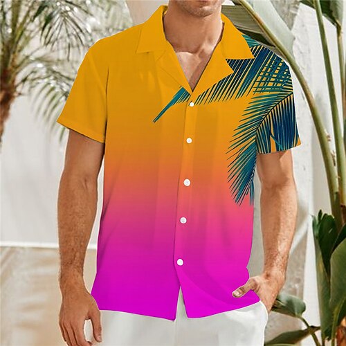 

Men's Shirt Coconut Tree Graphic Prints Turndown Purple Orange 3D Print Street Daily Short Sleeve Button-Down Print Clothing Apparel Tropical Fashion Hawaiian Soft