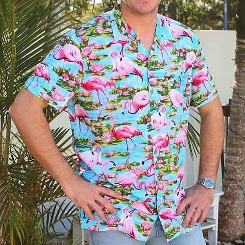 

Per uomo Camicia Camicia hawaiana Fenicottero Stampe astratte Collo ripiegabile Blu Informale Per uscire Maniche corte Bottone giù Stampa Abbigliamento Tropicale Hawaiano Originale Informale