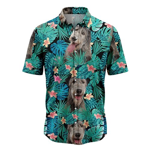 

Men's Shirt Summer Hawaiian Shirt Floral Dog Tropical Graphic Prints Turndown Green Street Casual Short Sleeves Button-Down Print Clothing Apparel Tropical Fashion Hawaiian Designer