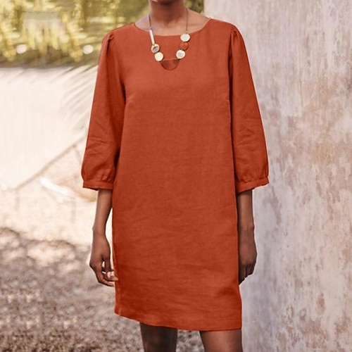

Women's Casual Dress Shift Dress Mini Dress Blue Orange Green 3/4 Length Sleeve Pure Color Ruched Winter Fall Spring Crew Neck Basic Daily Vacation Loose Fit 2023 S M L XL 2XL 3XL 4XL 5XL