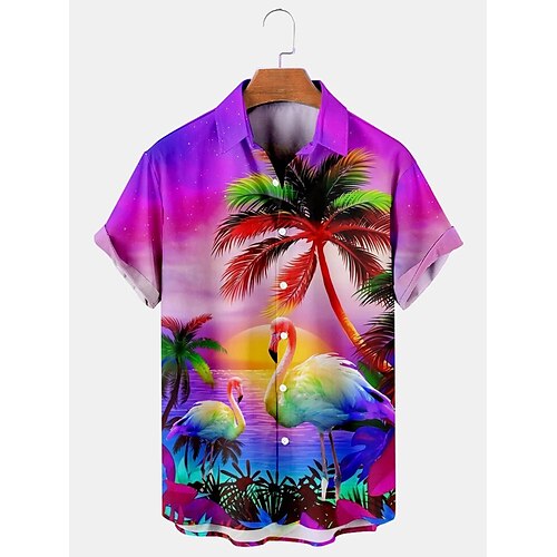 

chemise hawaïenne d'été pour hommes chemise hawaïenne cocotier flamant rose imprimés graphiques rabattables extérieur rue manches courtes imprimé boutonné vêtements vêtements tropical créateur de