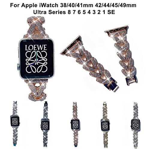 

1 PCS Smart Watch Band Compatible with Apple iWatch 38/40/41mm 42/44/45/49mm Ultra Series 8 7 6 5 4 3 2 1 SE Jewelry Bracelet for iWatch Smartwatch Strap Wristband Stainless Steel Rhinestone Luxury