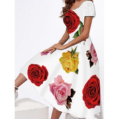 

Women's Casual Dress Shift Dress Floral Dress Midi Dress Light Yellow Colorful Black Short Sleeve Graphic Print Winter Fall Spring Crew Neck Fashion Daily 2022 S M L XL 2XL 3XL