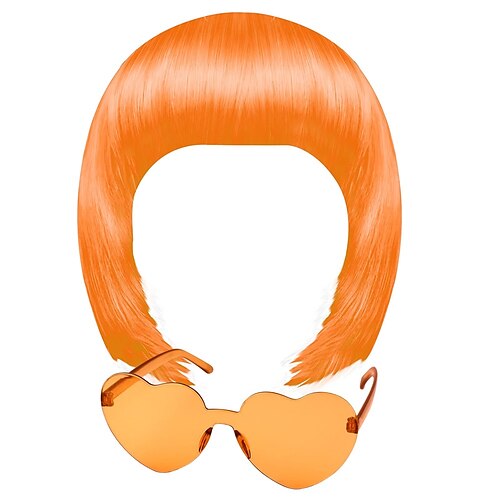 

orange kort bob paryk og solbrille sæt neon farvede parykker solbrille pakke kostume farverige cosplay parykker daglig fest frisør til polterabend neon fest favoriserer halloween dekorationer