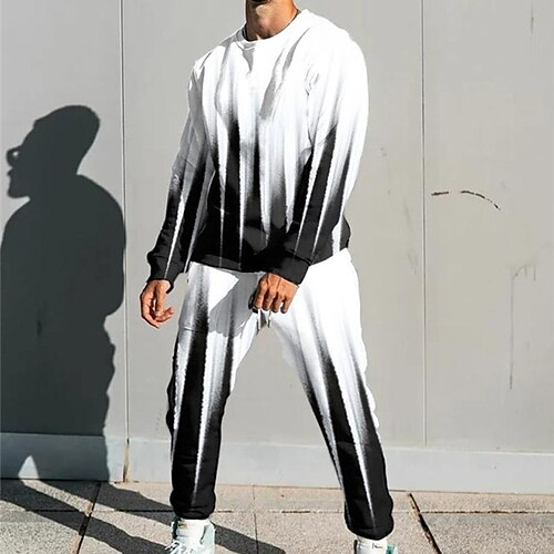 

Homme Ensemble Survetement Ensemble de sweats à capuche Noir et Blanc Col Ras du Cou Graphic Bloc de couleur 2 Pièces Imprimer Sport Loisir Casual Des sports 3D effet basique Vêtement de rue