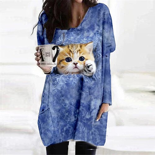 

Women's Casual Dress T Shirt Dress Tee Dress Shift Dress Mini Dress Blue Purple Green Long Sleeve Animal Pocket Winter Fall Spring Crew Neck Fashion Daily Loose Fit 2023 S M L XL XXL 3XL