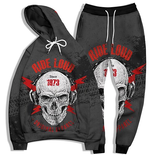 

Men's Tracksuit Hoodies Set Black Brown Dark Gray Gray Hooded Graphic Skull 2 Piece Print Sports Outdoor Casual Sports 3D Print Basic Streetwear Casual Fall Spring Clothing Apparel Hoodies