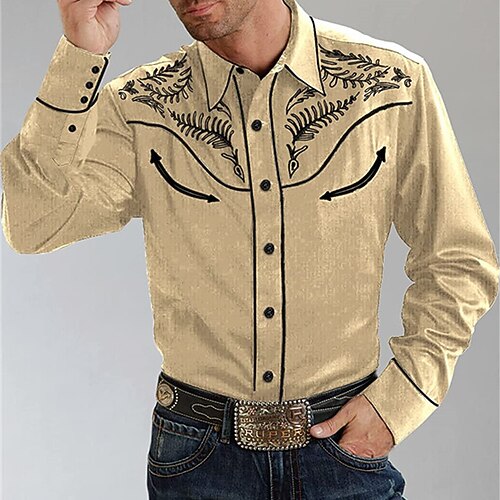 

Men's Shirt Western Shirt Floral Graphic Prints Leaves Turndown Khaki Outdoor Street Long Sleeve Button-Down Print Clothing Apparel Fashion Streetwear Designer western style