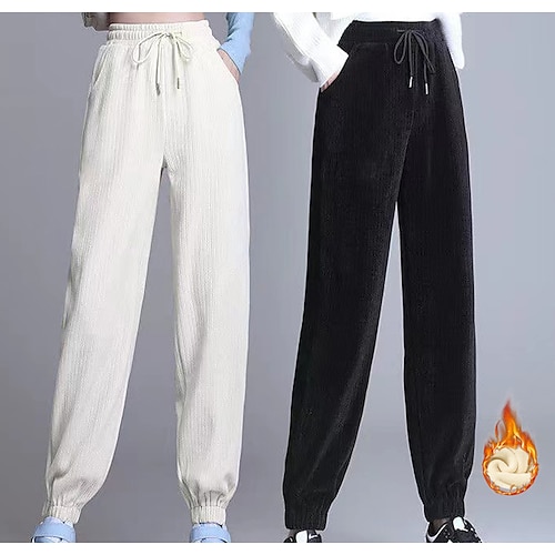 

Women's Sweatpants Joggers Corduroy Fleece lined Black Grey Black Beige Fashion Casual Daily Micro-elastic Full Length Comfort Plain M L XL 2XL