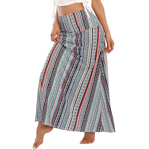 

Mujer Línea A Falda larga Maxi Poliéster Leopardo Raya Negro Blanco Faldas Retazos Estampado estilo costero de la abuela Boho Verano Casual Diario S M L