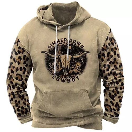 

Men's Pullover Hoodie Sweatshirt Brown Hooded Animal Graphic Prints Print Daily Sports 3D Print Basic Streetwear Designer Spring Fall Clothing Apparel Hoodies Sweatshirts