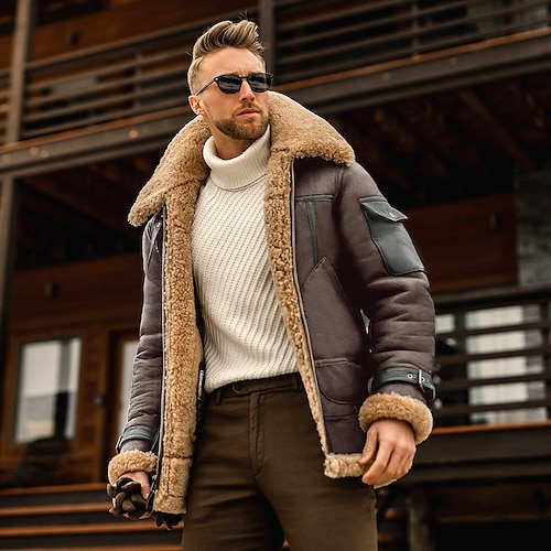 

Men's Shearling Coat Winter Jacket Winter Coat Jacket Outdoor Daily Windproof Warm Pocket Quilted Fall Winter Plain Streetwear Casual Turndown Regular Polyester Black Yellow Red Brown Coffee Jacket