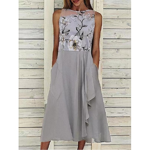 

Mujer Vestido informal Vestido de cambio Vestido de Columpio Vestido Midi Gris Sin Mangas Flor Volante Verano Primavera Cuello Barco Moda Holgado 2023 S M L XL XXL 3XL