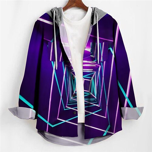 

Men's Shirt Optical Illusion Abstract Graphic Prints Hooded Purple Gray Outdoor Street Long Sleeve Print Clothing Apparel Fashion Designer Casual Soft