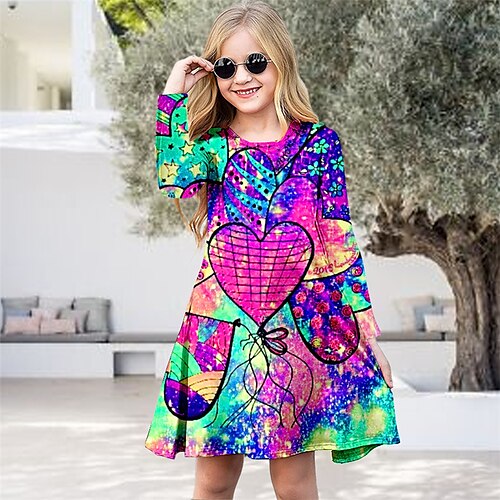 

Bambino Da ragazza Vestito Con cuori Abito casual Sopra il ginocchio Vestito Informale Girocollo Girocollo Manica lunga Adorabile Vestito 3-10 anni Inverno Viola