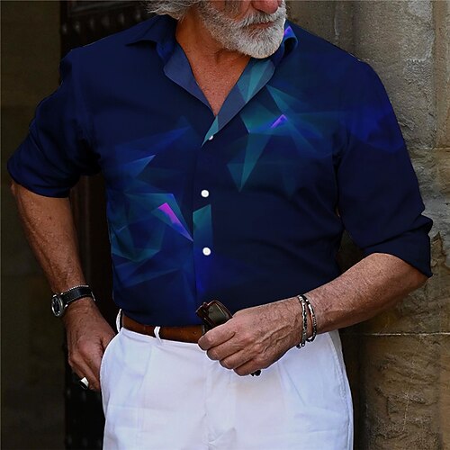 

Men's Shirt Abstract Graphic Prints Turndown Wine Blue Outdoor Street Long Sleeve Button-Down Print Clothing Apparel Fashion Designer Casual Soft