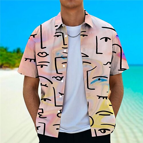 

Homme Chemise Abstrait Imprimés Photos Col rabattu Rose Claire Bleu 3D effet Plein Air du quotidien Manches courtes Bouton bas Imprimer Vêtement Tenue Tropique Mode Design Hawaïen