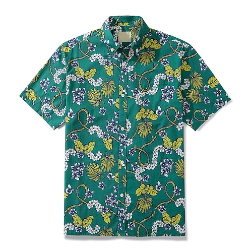 

Men's Shirt Floral Graphic Prints Turndown Green 3D Print Casual Going out Short Sleeves Button-Down Print Clothing Apparel Tropical Designer Casual Hawaiian