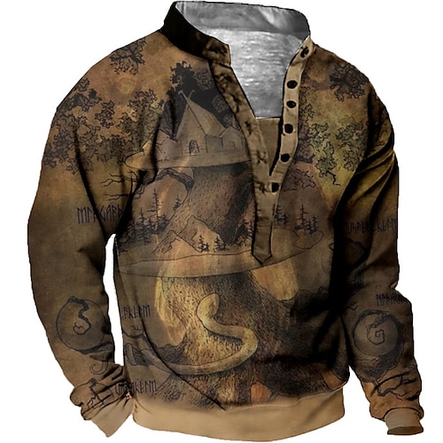 

Men's Sweatshirt Pullover Green Blue Brown Gray Standing Collar Graphic Prints Print Casual Daily Sports 3D Print Streetwear Designer Casual Spring Fall Clothing Apparel Hoodies Sweatshirts