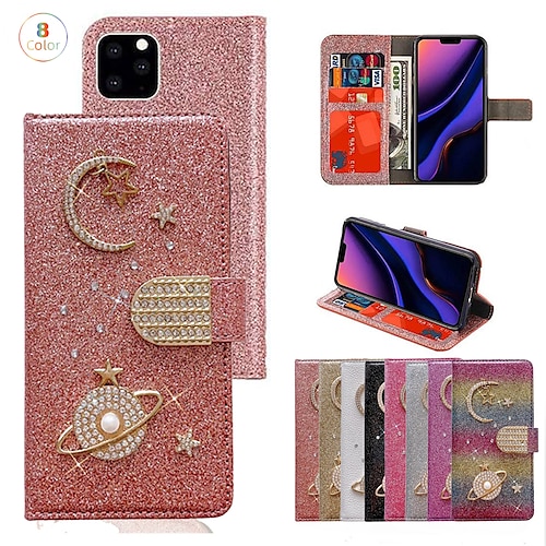 

Phone Case For Apple Wallet Card iPhone 14 Pro Max Plus 13 12 11 Mini X XR XS 8 7 Wallet Rhinestone Full Body Protective Glitter Shine Crystal Diamond TPU PU Leather