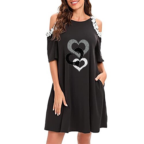 

Dame Uformell kjole Skiftkjole Mini kjole Svart Rød Grønn Kortermet Grafisk Kald skulder Sommer Vår Crew-hals Mote Feriereise Høst kjole Vårkjole Løstsittende 2023 S M L XL 2XL