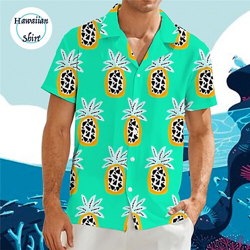 

Men's Shirt Summer Hawaiian Shirt Fruit Pineapple Graphic Prints Turndown Red Green Casual Holiday Short Sleeve Button-Down Print Clothing Apparel Tropical Fashion Hawaiian Soft