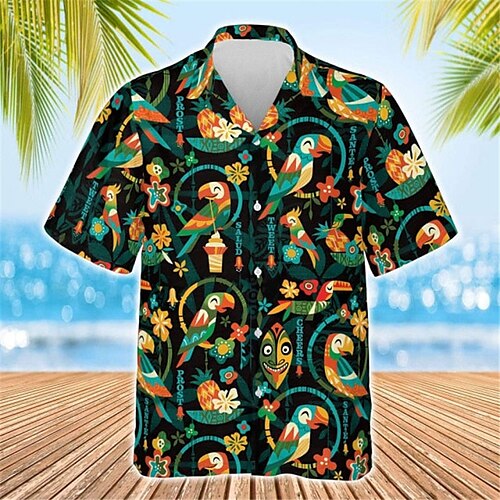 

Men's Shirt Summer Hawaiian Shirt Abstract Graphic Prints Parrot Turndown Green Casual Holiday Short Sleeve Button-Down Print Clothing Apparel Tropical Fashion Hawaiian Soft