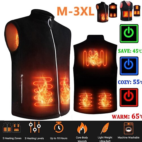 

Heated Vest for Men and Heated Vest Women Fleece Heated jacket 3 Heating Levels Electric Vest 5 Heating Zones (Battery Not Included)