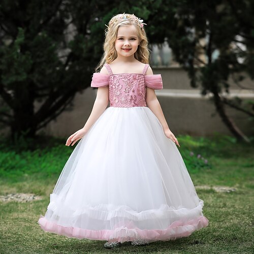 

Cinderella Fairytale Princess Flower Girl Dress Theme Party Costume Tulle Dresses Girls' Movie Cosplay Cosplay Halloween Yellow Rosy Pink Red Dress Halloween Carnival Masquerade Polyester