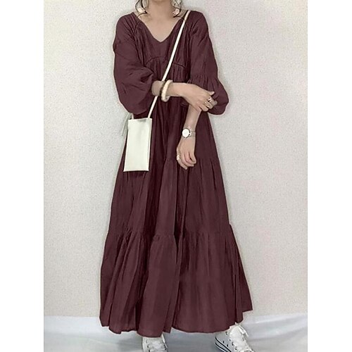 

Women's Casual Dress Swing Dress Vintage Dress Long Dress Maxi Dress Navy Blue Brown Green Long Sleeve Pure Color Ruched Winter Fall Spring V Neck Classic Daily Date 2023 S M L XL 2XL 3XL 4XL 5XL