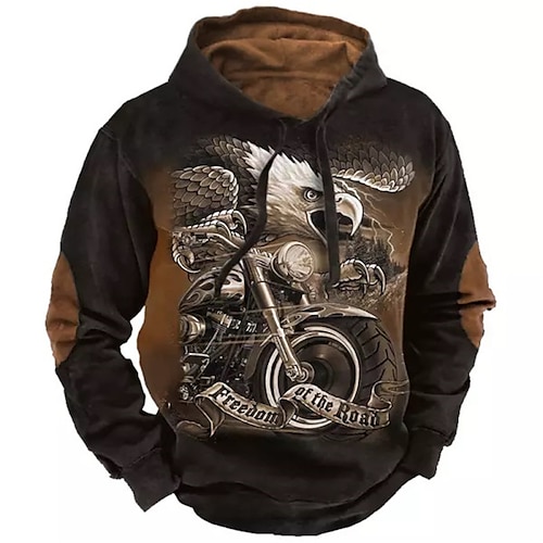 

Men's Pullover Hoodie Sweatshirt Black Yellow Navy Blue Light Grey Coffee Hooded Graphic Prints Eagle Motorcycle Print Daily Sports 3D Print Basic Streetwear Designer Spring Fall Clothing Apparel