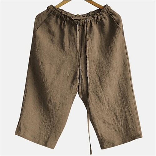 

Herre Lin Shorts Sommershorts Capri-bukser Snorer Elastisk midje Helfarge Komfort Pustende Kalv lengde utendørs Avslappet Daglig Lin / bomullsblanding Mote Gatemote Svart Brun