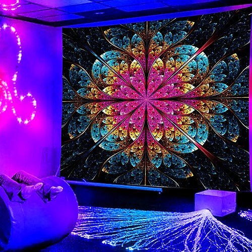 

mandala luz negra uv reativa grande tapeçaria borboleta trippy psicodélico dormitório sala de estar decoração de arte pano pendurado