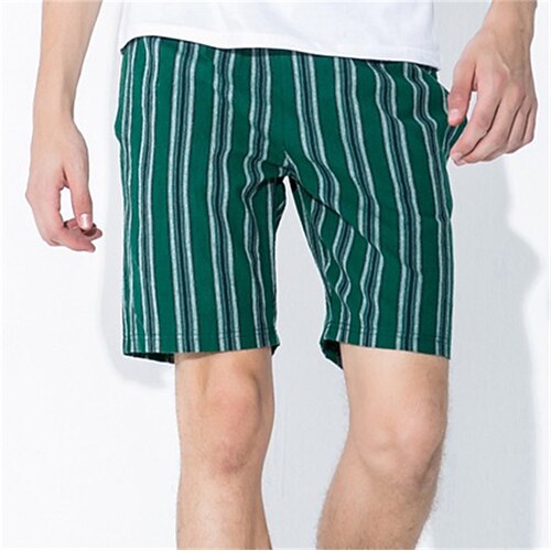 

Men's Shorts Beach Shorts Drawstring Elastic Waist 3D Print Stripe Comfort Breathable Outdoor Casual Daily Cotton Blend Fashion Streetwear Green Coffee