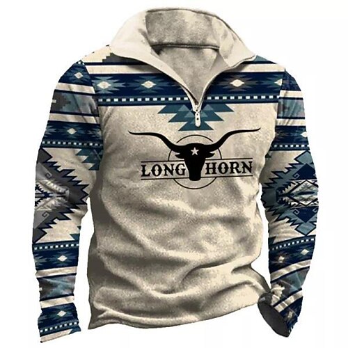 

Men's Zip Up Sweatshirt Pullover Khaki Half Zip Color Block Bohemian Style Graphic Prints Zipper Print Daily Sports 3D Print Basic Designer Casual Spring Fall Clothing Apparel Hoodies Sweatshirts