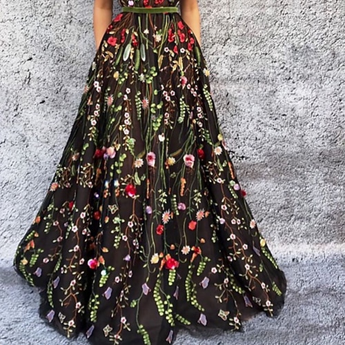 A-Line Prom Dresses Elegant Dress Wedding Party Birthday Floor Length  Sleeveless V Neck Tulle with Embroidery Strappy 2024 2026 - $148.99