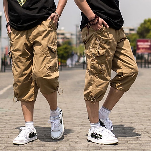 

Homens Bermuda Cargo Calção calções capri Calças Capri Shorts de Trilha Zíper Cintura elástica Perna Cordão Tecido Conforto Vestível Comprimento da panturrilha Casual Diário Streetwear à moda Estilo