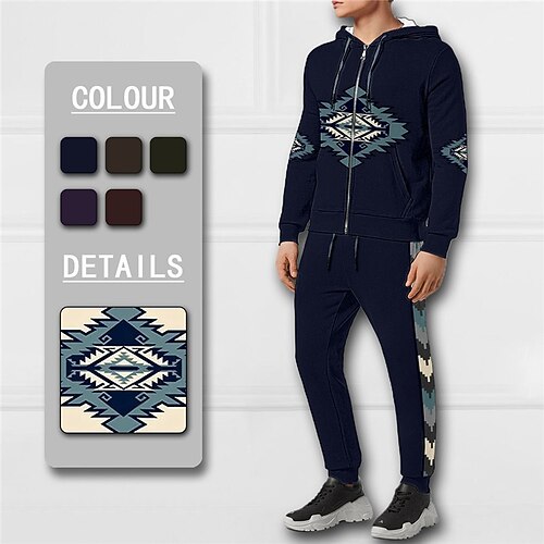 

Men's Tracksuit Hoodies Set Full Zip Hoodie Red Navy Blue Purple Green Coffee Hooded Graphic Bohemian Style Zipper 2 Piece Print Sports Outdoor Casual Sports 3D Print Basic Streetwear Designer Fall