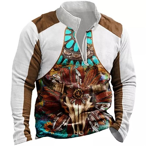 

Men's Zip Up Sweatshirt Pullover White Half Zip Color Block Bohemian Style Graphic Prints Zipper Print Daily Sports 3D Print Basic Designer Casual Spring Fall Clothing Apparel Hoodies Sweatshirts