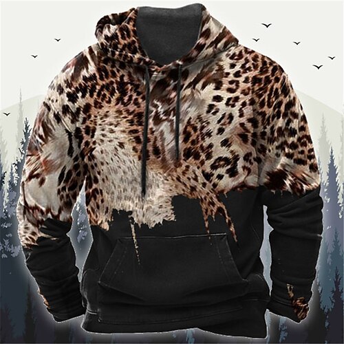 

Men's Pullover Hoodie Sweatshirt Brown Hooded Leopard Graphic Prints Print Daily Sports 3D Print Basic Streetwear Designer Spring Fall Clothing Apparel Hoodies Sweatshirts