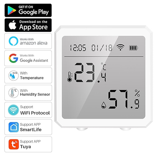 

Tuya WIFI Temperature Humidity Sensor Indoor Hygrometer Thermometer Detector Smart Life Remote Control Support Alexa Google Home