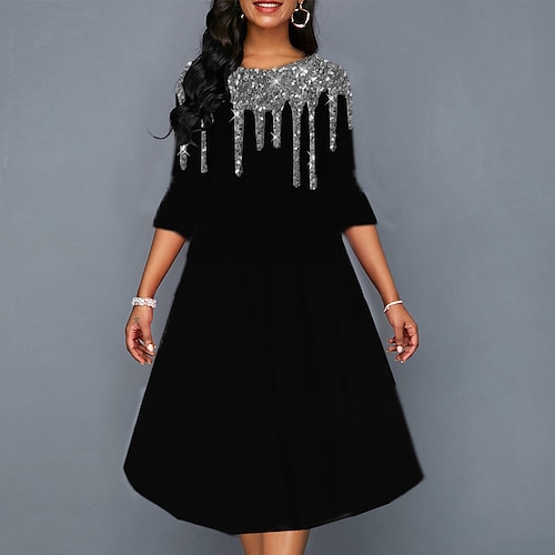 

Women's Casual Dress Shift Dress Swing Dress Midi Dress Black White Pink 3/4 Length Sleeve Ombre Ruched Winter Fall Spring Crew Neck Fashion Daily 2022 S M L XL XXL 3XL