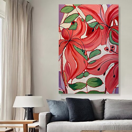 

Handmade Hand Painted Oil Painting Wall Modern Abstract Red Flower Canvas Painting Home Decoration Decor Rolled Canvas Painting