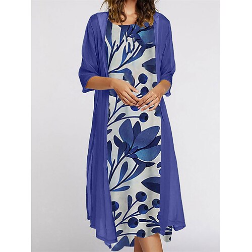 

Robe mi-longue Femme Robe casual Manches 3/4 Eté Printemps - Mode Imprimer Fleur Col Ras du Cou Ample 2023 Bleu Violet Vert M L XL XXL 3XL 4XL