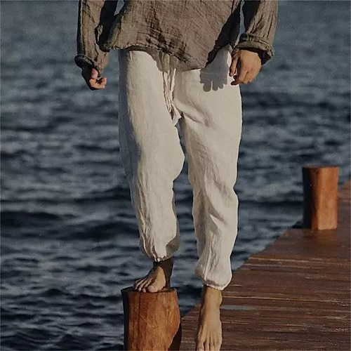 

Per uomo Pareggiatore Pantaloni di lino Pantaloni Pantaloni estivi Pantaloni da spiaggia A cordoncino Vita elastica Liscio Comfort Esterno Informale Giornaliero Misto cotone e lino Essenziale