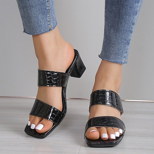 

Women's Sandals Plus Size Daily Chunky Heel Open Toe Casual Minimalism PU Leather Ankle Strap Solid Colored Black Beige