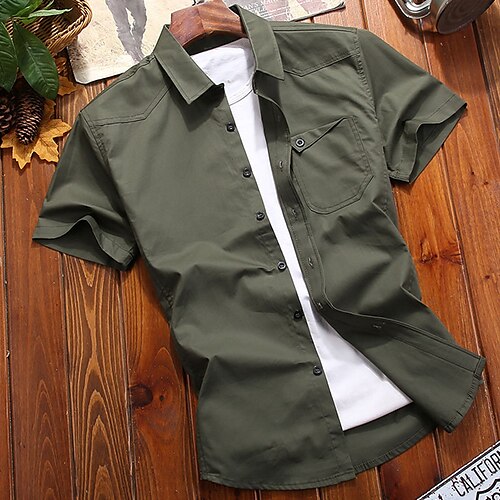 

Men's Shirt Work Shirt Button Down Shirt Plain Turndown Black White Pink Wine Army Green Outdoor Daily Short Sleeve Button-Down Clothing Apparel Cotton Streetwear Casual Comfortable