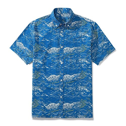 

Men's Shirt Waves Sea Turndown Blue 3D Print Outdoor Street Short Sleeves Button-Down Print Clothing Apparel Tropical Fashion Designer Hawaiian